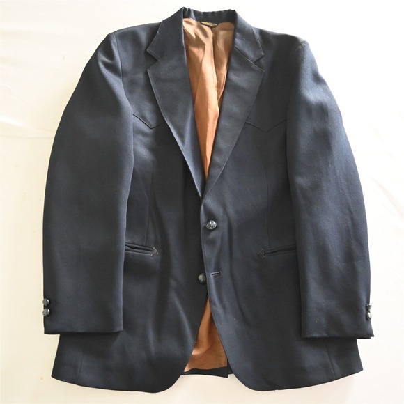 Vtg Levi's 40R Navy Blue Polyester USA Made Western Yoke Mens Sport Coat Blazer
